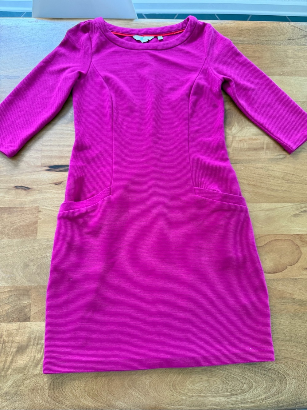 Boden Bright Magenta 3/4 Sleeve Ribbed Sheath Dress Size 6P